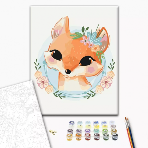 Art & Craft si Artizanat - Set pictura pe numere 30x40cm, Brushme - Vulpita - pensule, culori, KBS0101