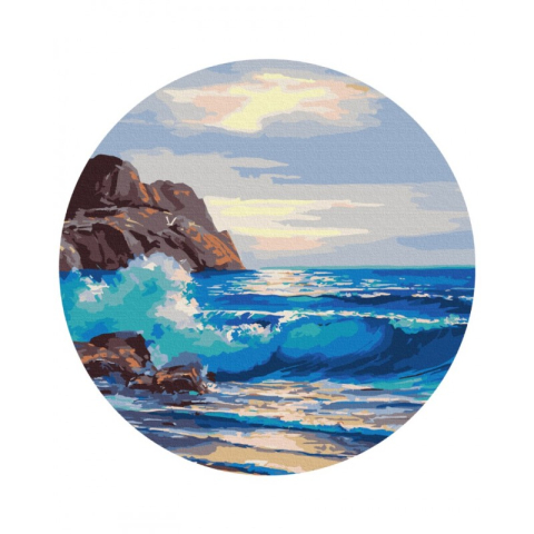 Set Pictura pe numere 40x40cm, Brushme - Ocean agitat - rotunda, panza, cadru de lemn, pensule, culori acrilice, RC00049L [1]