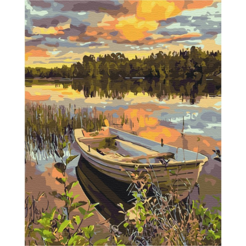 Set Pictura pe numere 40x50cm, Brushme - Barca pe lac - panza, cadru de lemn, pensule, culori acrilice, BS51980 [1]