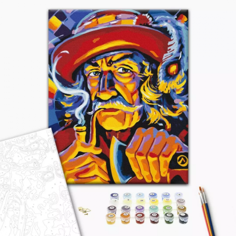 Art & Craft si Artizanat - Set pictura pe numere 40x50cm, Brushme - Bunicul din munti - Oleg Loburak - pensule, culori, BS53765