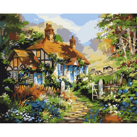 Set Pictura pe numere 40x50cm, Brushme - Casa in padure - panza, cadru de lemn, pensule, culori acrilice, BS51879 [1]