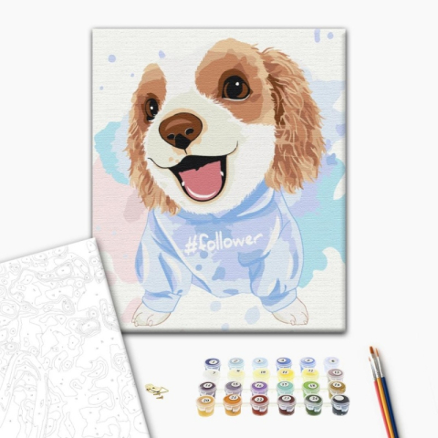 Art & Craft si Artizanat - Set pictura pe numere 40x50cm, Brushme - Catelul prieten - pensule, culori, BS51353