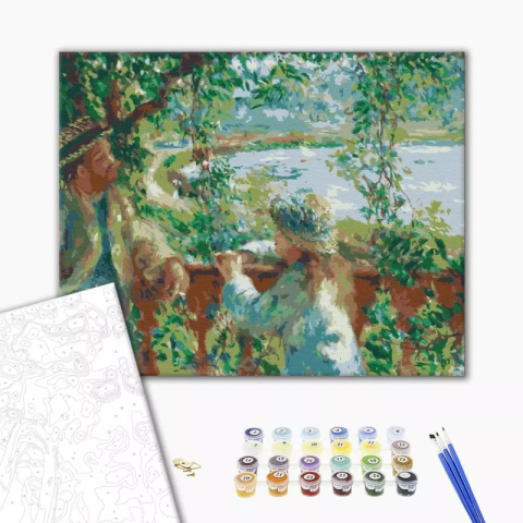 Art & Craft si Artizanat - Set pictura pe numere 40x50cm, Brushme - Conversatie langa lac - pensule, culori, BS51430