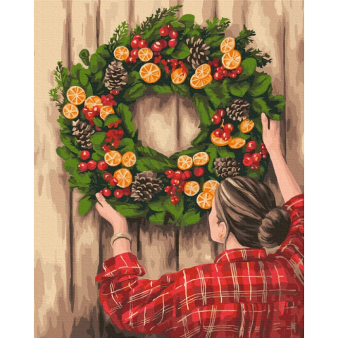 Set pictura pe numere 40x50cm, Brushme - Decor festiv de Craciun, coronita - pensule, culori, BS52806 [1]