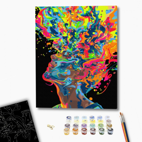 Art & Craft si Artizanat - Set pictura pe numere 40x50cm, Brushme - Fata colorata - panza neagra, pensule, culori, BSB0030
