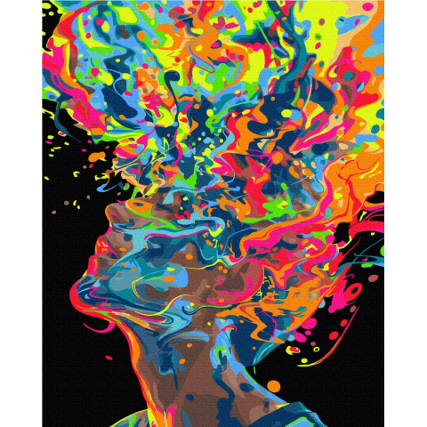 Set pictura pe numere 40x50cm, Brushme - Fata colorata - panza neagra, pensule, culori, BSB0030 [1]