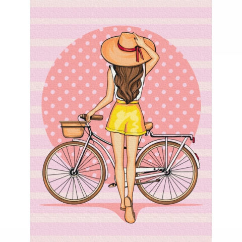 Set pictura pe numere 40x50cm, Brushme - Fata cu bicicleta - pensule, culori, RBS51341 [1]