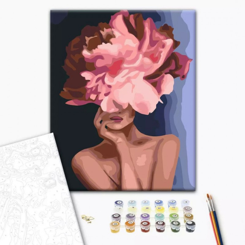 Art & Craft si Artizanat - Set Pictura pe numere 40x50cm, Brushme - Fata gratioasa floare - panza, cadru de lemn, pensule, culori acrilice, BS34806