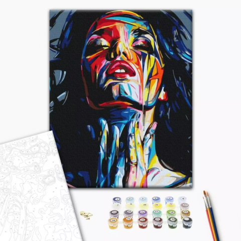 Art & Craft si Artizanat - Set pictura pe numere 40x50cm, Brushme - Fata pictata in culori abstracte - pensule, culori, BS51855