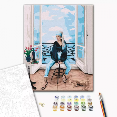 Art & Craft si Artizanat - Set pictura pe numere 40x50cm, Brushme - Femeia pe scaun - pensule, culori, BS52762