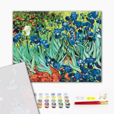 Art & Craft si Artizanat - Set pictura pe numere 40x50cm, Brushme - Irisi - Van Gogh - pensule, culori, BS51339