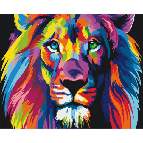 Set Pictura pe numere 40x50cm, Brushme - Leu colorat - panza, cadru de lemn, pensule, culori acrilice, BS8999 [1]