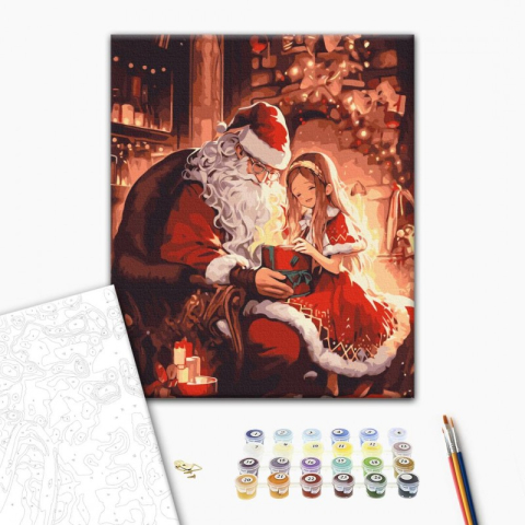 Art & Craft si Artizanat - Set pictura pe numere 40x50cm, Brushme - Mos Craciun - pensule, culori, BS53850