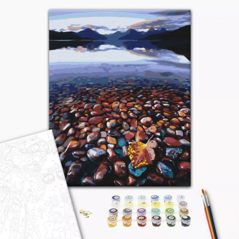 Art & Craft si Artizanat - Set Pictura pe numere 40x50cm, Brushme - Pietre de rau - panza, cadru de lemn, pensule, culori acrilice, BS3843