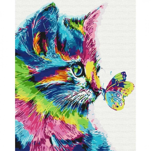 Set pictura pe numere 40x50cm, Brushme - Pisica colorata - pensule, culori, BS31326 [1]