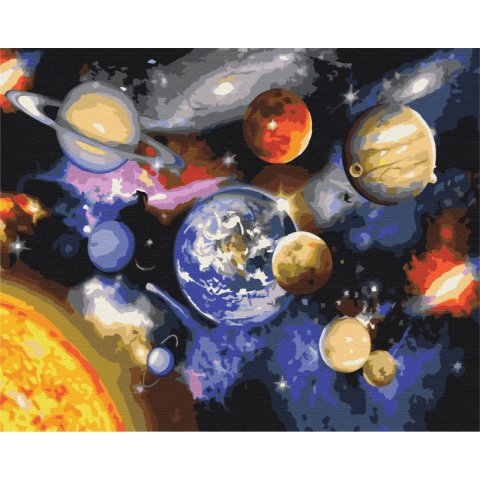 Set pictura pe numere 40x50cm, Brushme - Planetele in galaxie - pensule, culori, BS22268 [1]