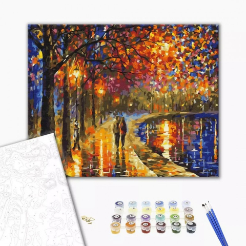 Art & Craft si Artizanat - Set Pictura pe numere 40x50cm, Brushme - Plimbare noaptea in parc - panza, cadru de lemn, pensule, culori acrilice, BS51972