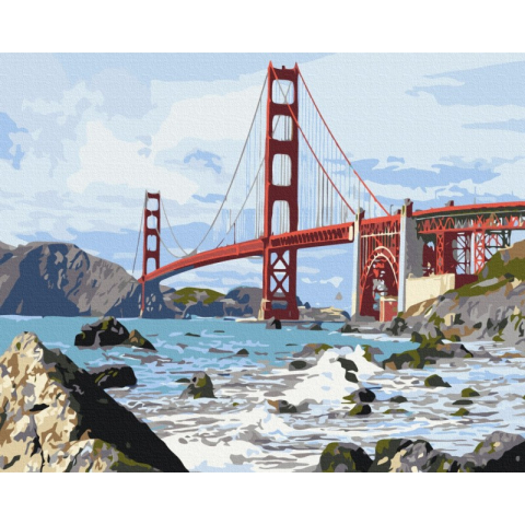 Set Pictura pe numere 40x50cm, Brushme - Podul San Francisco - panza, cadru de lemn, pensule, culori acrilice, BS7979 [1]