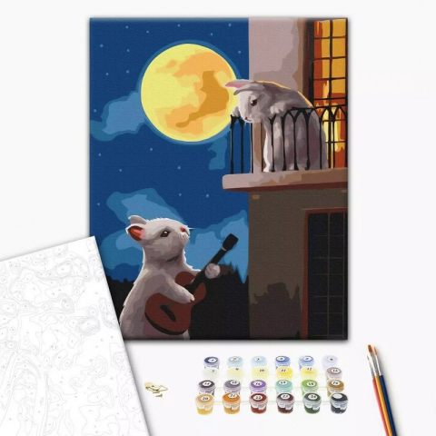 Art & Craft si Artizanat - Set Pictura pe numere 40x50cm, Brushme - Serenada iepurasilor - panza, cadru de lemn, pensule, culori acrilice, BS53514