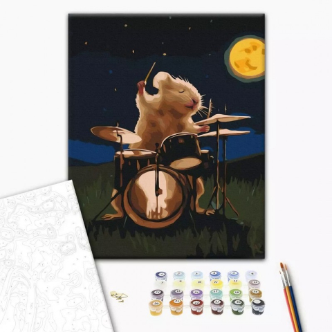 Art & Craft si Artizanat - Set Pictura pe numere 40x50cm, Brushme - Soricelul tobosar - panza, cadru de lemn, pensule, culori acrilice, BS53511
