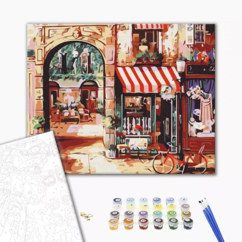 Art & Craft si Artizanat - Set Pictura pe numere 40x50cm, Brushme - Strada Paris - panza, cadru de lemn, pensule, culori acrilice, BS7254