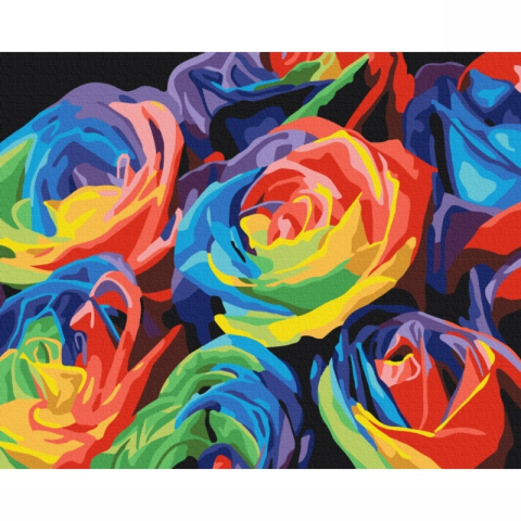 Set pictura pe numere 40x50cm, Brushme - Trandafiri curcubeu - pensule, culori, BS057 [1]