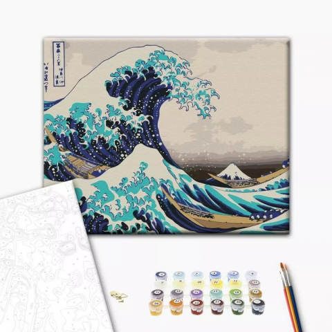 Art & Craft si Artizanat - Set Pictura pe numere 40x50cm, Brushme - Tsunami - panza, cadru de lemn, pensule, culori acrilice, BS21794