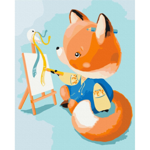 Set Pictura pe numere 40x50cm, Brushme - Vulpe care picteaza - panza, cadru de lemn, pensule, culori acrilice, BS53156 [1]