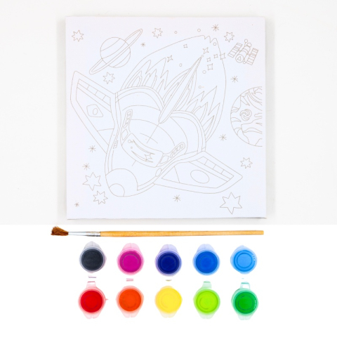 Art & Craft si Artizanat - Set pictura pe panza imprimata 15.5x15.5cm, Nava spatiala - acuarele, pensula, cadru de lemn, Colorarte, MY18