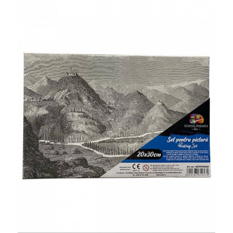 Acuarele, Tempera, Pensule si Blocuri de desen - Set pictura pe panza imprimata 20x30cm, Pigna - Peisaj - acuarele, pensule, accesorii, PP203048