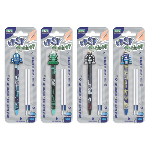 Rechizite Școlare - Set pix care se sterge cu snap si 2 rezerve, Upsy Robot (blister), copii varsta 3 ani+,6 ani+,8 ani+