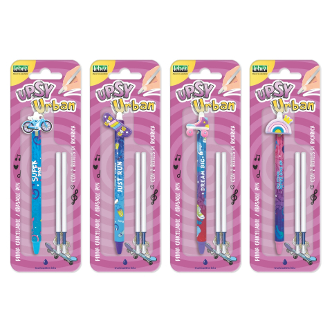 Rechizite Școlare - Set pix care se sterge cu snap si 2 rezerve, Upsy Urban (blister), copii varsta 3 ani+,6 ani+,8 ani+