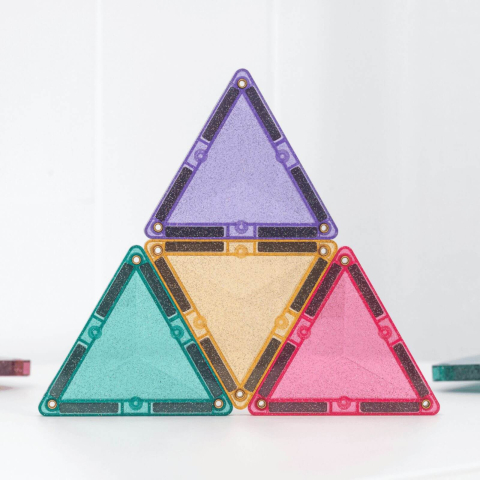 Set placi magnetice cu glitter pastel si rainbow, 48 piese, constructii creative STEAM [8]