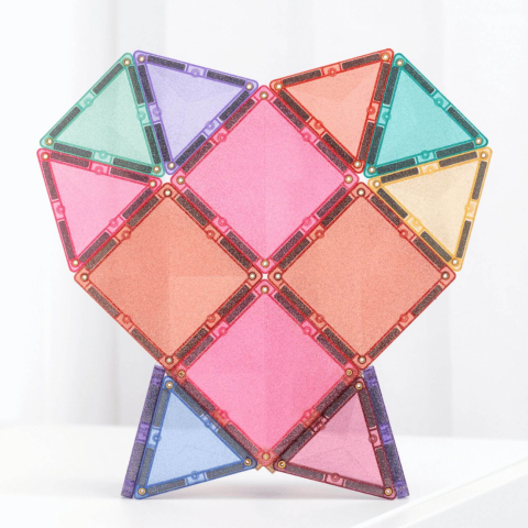 Set placi magnetice cu glitter pastel si rainbow, 48 piese, constructii creative STEAM [6]
