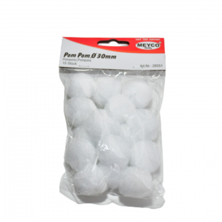 Art & Craft si Artizanat - Pom-pom, 15 buc, 30 mm, alb