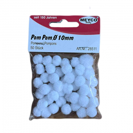 Art & Craft si Artizanat - Pom-pom, 50 buc, 10 mm, alb