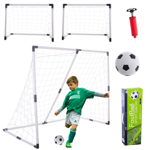 Jucării și Jocuri pentru copii - Set Porti Fotbal 2-in-1 pentru Copii, Configuratie Dubla sau Mare, Include Minge si Pompa, 3+ ani