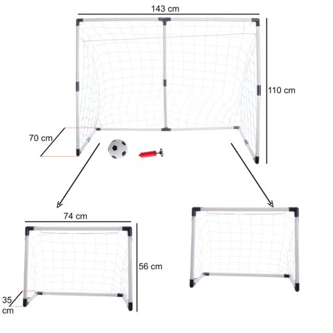 Set Porti Fotbal 2-in-1 pentru Copii, Configuratie Dubla sau Mare, Include Minge si Pompa, 3+ ani [4]