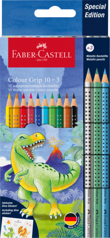 Rechizite Școlare - Set promo creioane colorate 10+3 culori grip 2001 dinozauri faber-castell
