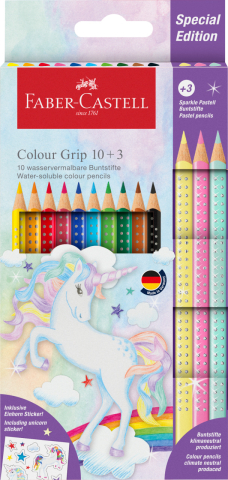 Rechizite Școlare - Set promo creioane colorate 10+3 culori grip 2001 unicorni faber-castell