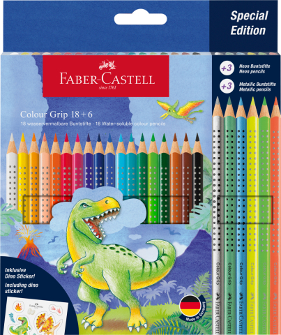 Rechizite Școlare - Set promo creioane colorate 18+6 culori grip 2001 dinozauri faber-castell