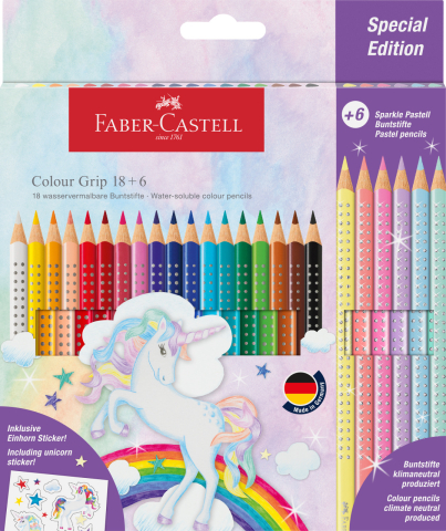Rechizite Școlare - Set promo creioane colorate 18+6 culori grip 2001 unicorni faber-castell