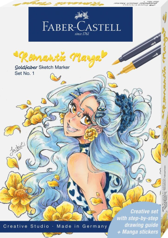Birotică și Papetărie - Set romantic manga no.1 8 bucati sketch markere goldfaber + 2 pitt artist pen + creion grafit