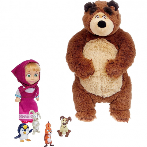 Jucării și Jocuri pentru copii - Set Simba Masha and the Bear Masha 12 cm cu ursulet de plus 25 cm si 4 animale