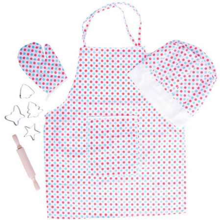 Joc de rol - set sort bucatarie si accesorii alb cu buline - BigJigs. [1]