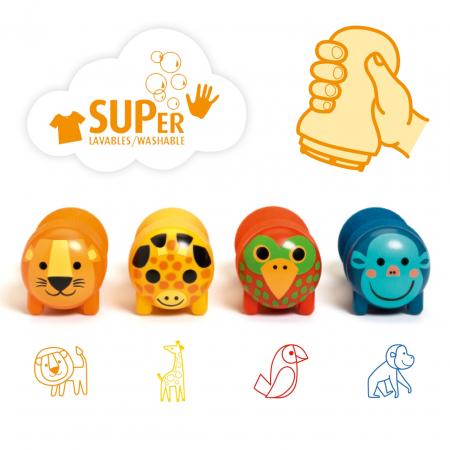 Set stampile mari cu Animale safari, pentru copii cu varsta peste 1 an, Djeco, varsta 1 - 3 ani, Baiat, Fata [1]