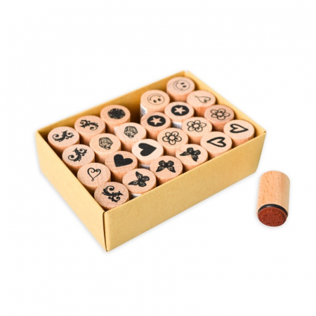 Art & Craft si Artizanat - Set stampile din lemn, modele diverse pentru dezvoltare motricitate.