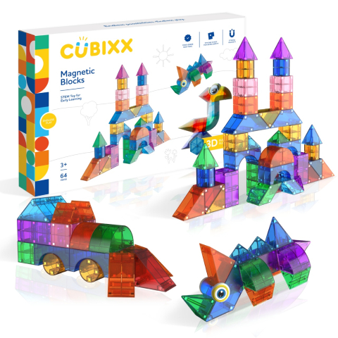 Jucării și Jocuri pentru copii - Set STEM magnetic de construit Cubixx, 64 piese , varsta 3 - 6 ani, 6 - 9 ani