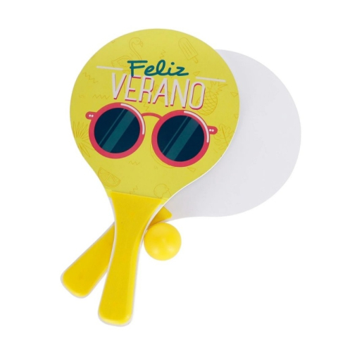 Jucării și Jocuri pentru copii - Set Tenis - de plaja, include 2 palete lemn, minge PVC, galben, 34x19x4cm, MegaCreative, 584835
