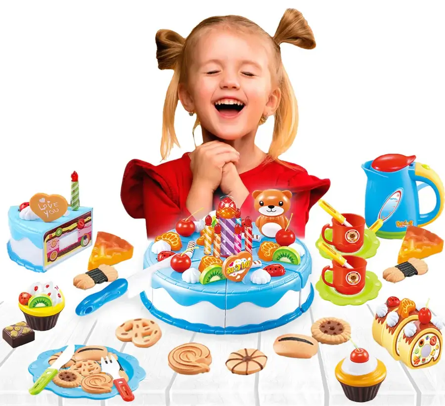 Jucării și Jocuri pentru copii - Tort aniversar de taiat copii 80 piese | Set bucatarie joaca 3+